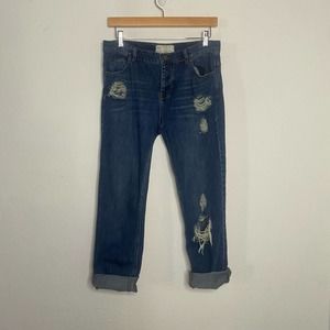 Free People Distressed Relaxed Jeans 25